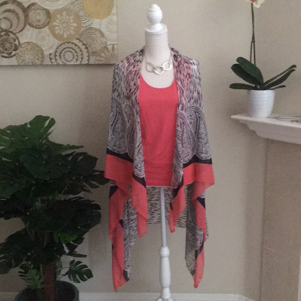 Sheer Scarf Vest Coral and Animal Print